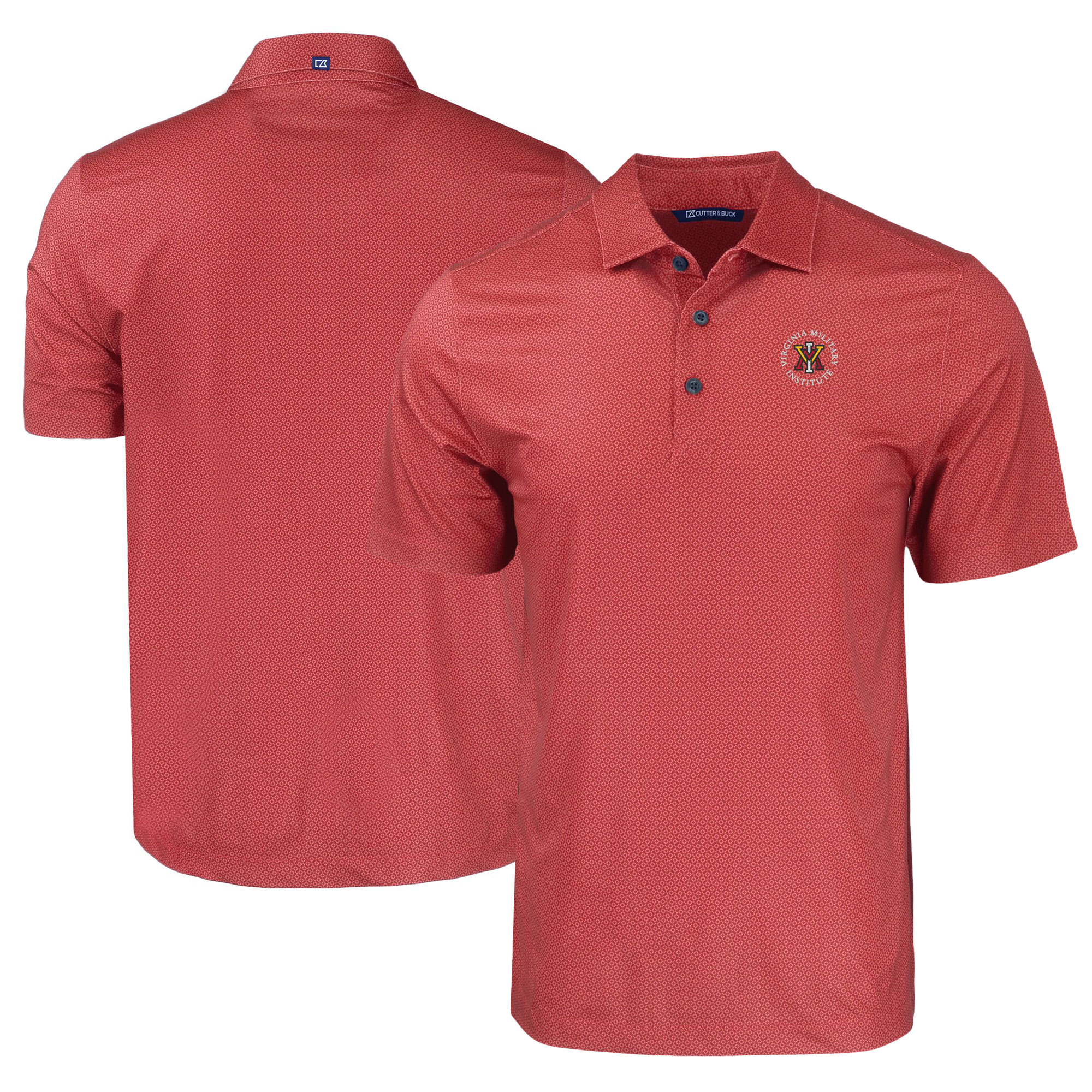 Men's Cutter & Buck Red Virginia Military Institute Keydets Pike Eco Tonal Geo Print Stretch Recycled Polo