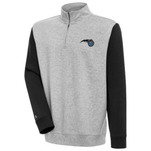 Men's Antigua  Heather Gray/Black Orlando Magic Victory Colorblock Quarter-Zip Pullover Top