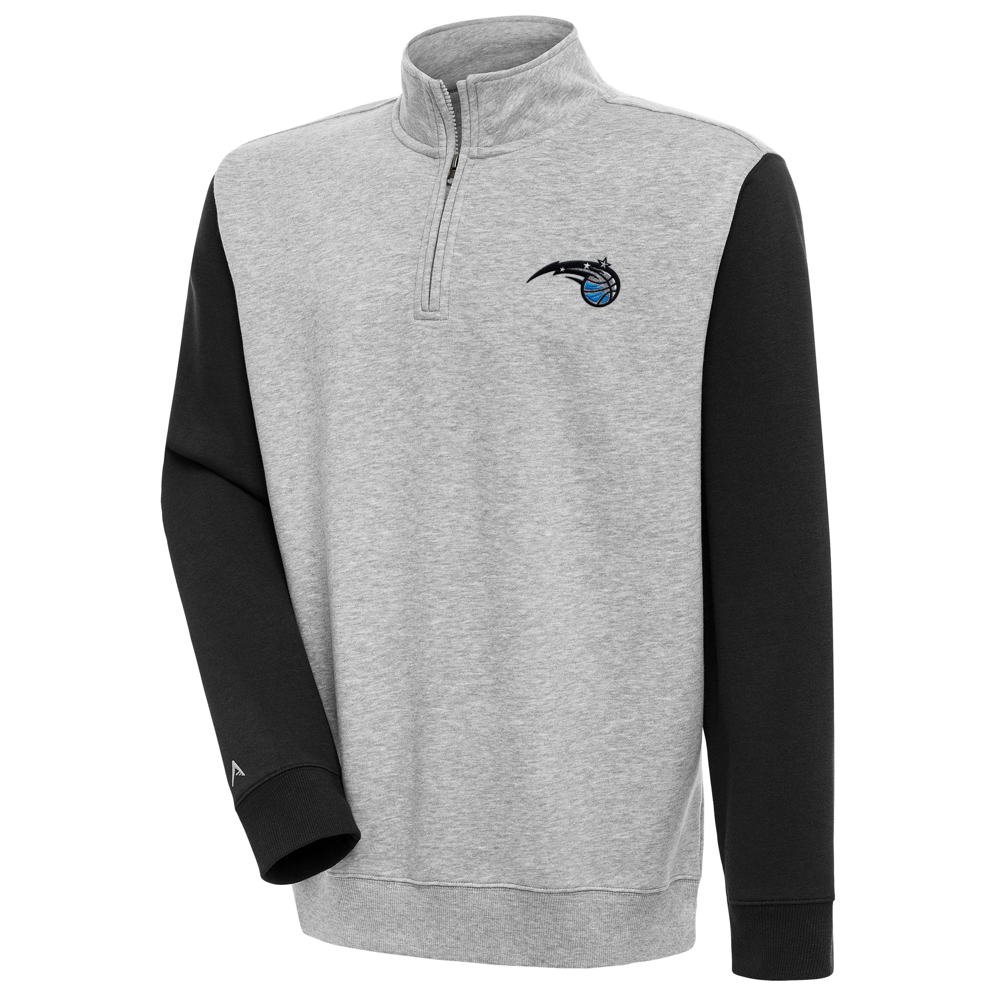 Men's Antigua Heather Gray/Black Orlando Magic Victory Colorblock Quarter-Zip Pullover Top