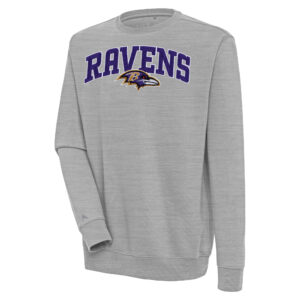 Men's Antigua  Heather Gray Baltimore Ravens Victory Chenille Pullover Sweatshirt