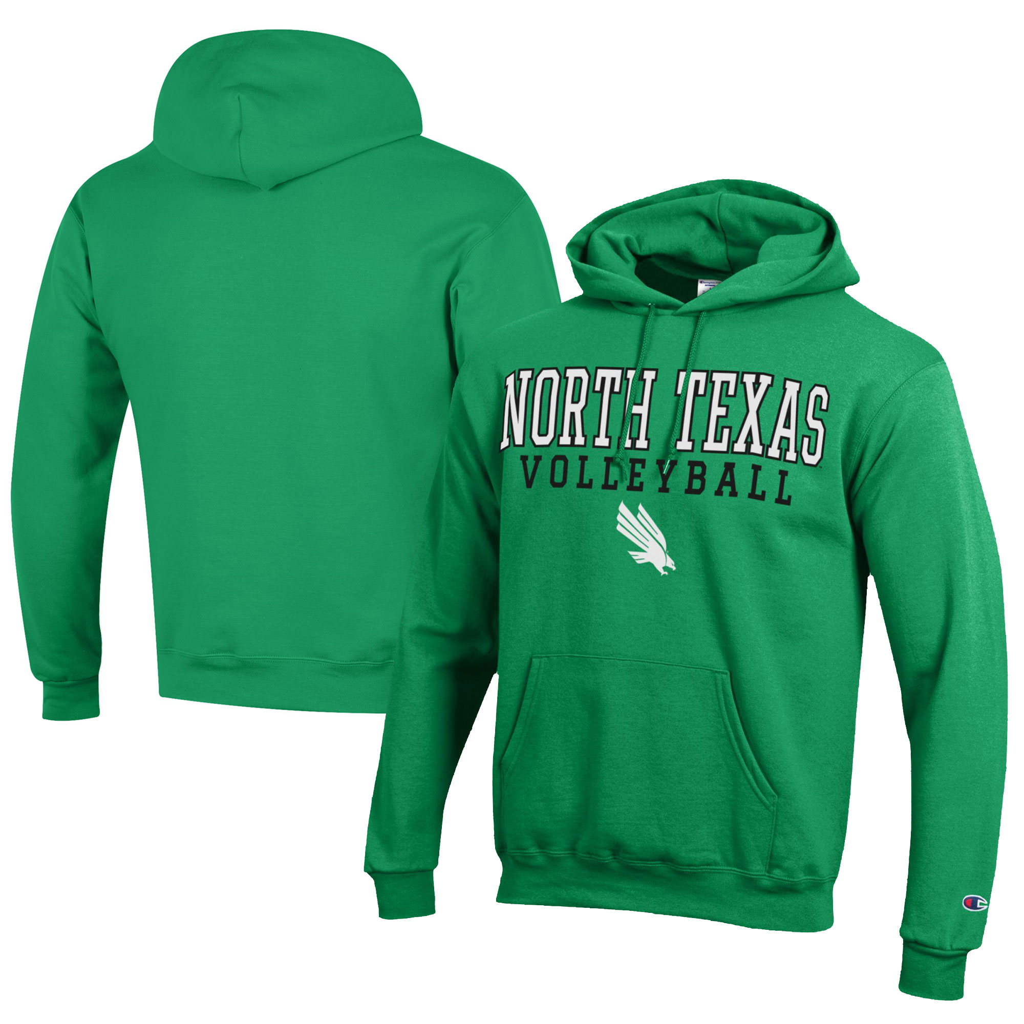 Men's Champion Kelly Green North Texas Mean Green Stacked Logo Volleyball Eco Powerblend Pullover Hoodie