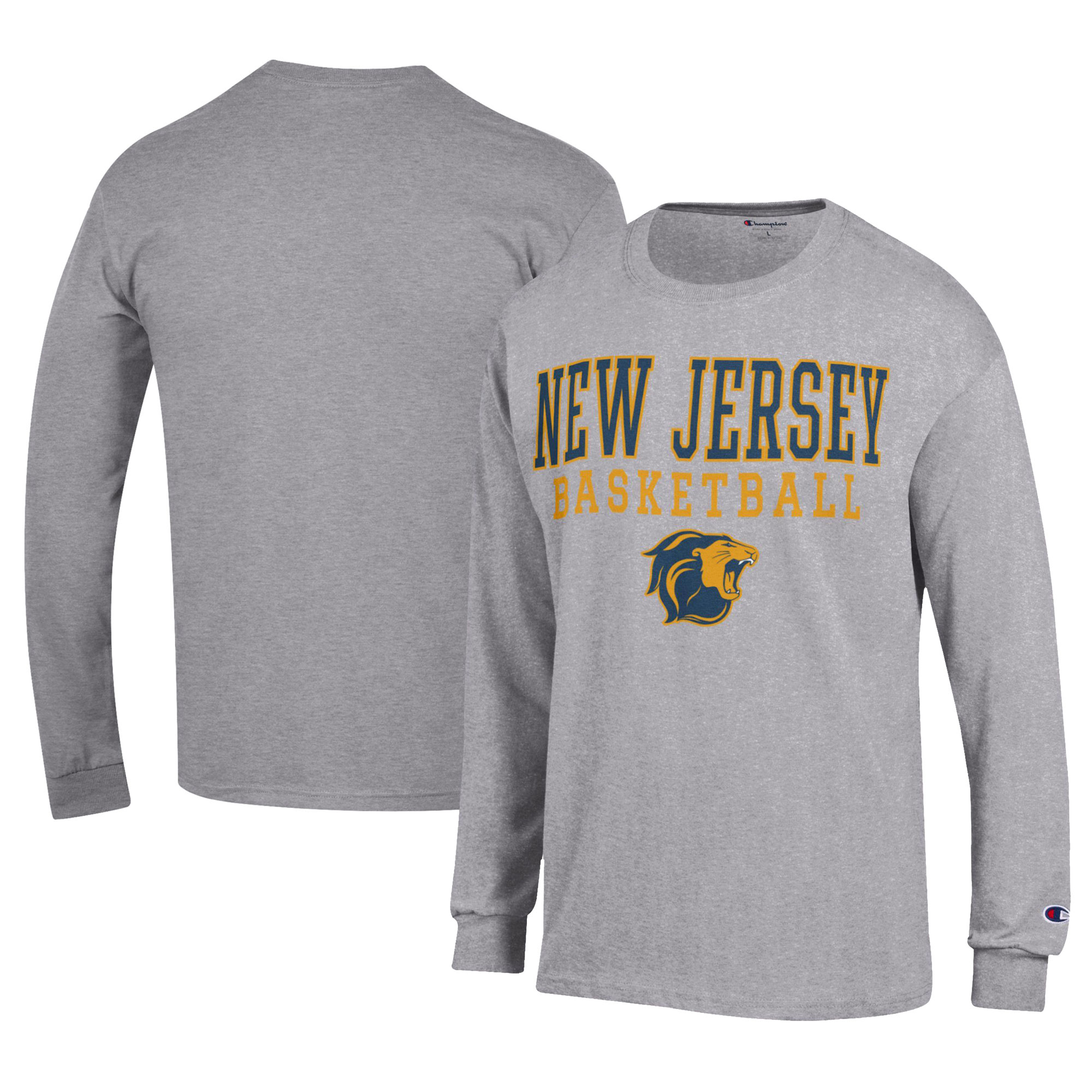Men's Champion Gray College of New Jersey Lions Icon Logo Basketball Jersey Long Sleeve T-Shirt