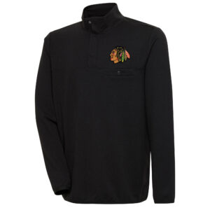 Men's Antigua  Black Chicago Blackhawks Streamer Quarter-Snap Pullover Jacket