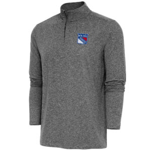 Men's Antigua  Heather Black New York Rangers Hunk Quarter-Zip Pullover Top