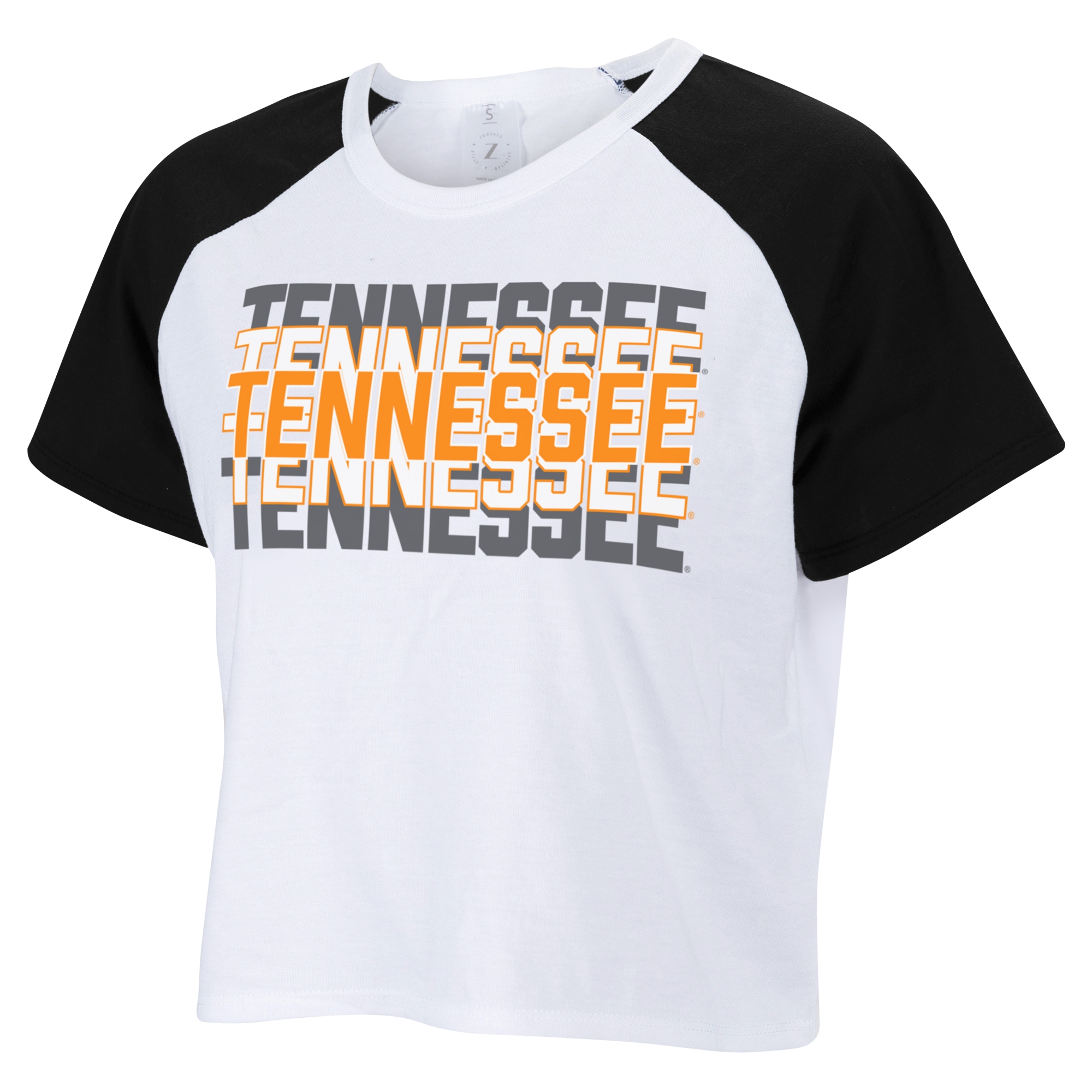 Women's ZooZatz White Tennessee Volunteers Colorblock Repeat Raglan Cropped T-Shirt