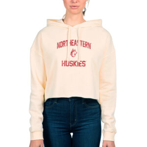 Women's Uscape Apparel Cream Northeastern Huskies Fleece Cropped Pullover Hoodie