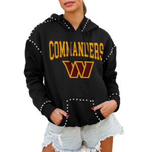 Women's Gameday Couture Black Washington Commanders Catch the Vibe Studded Pullover Hoodie