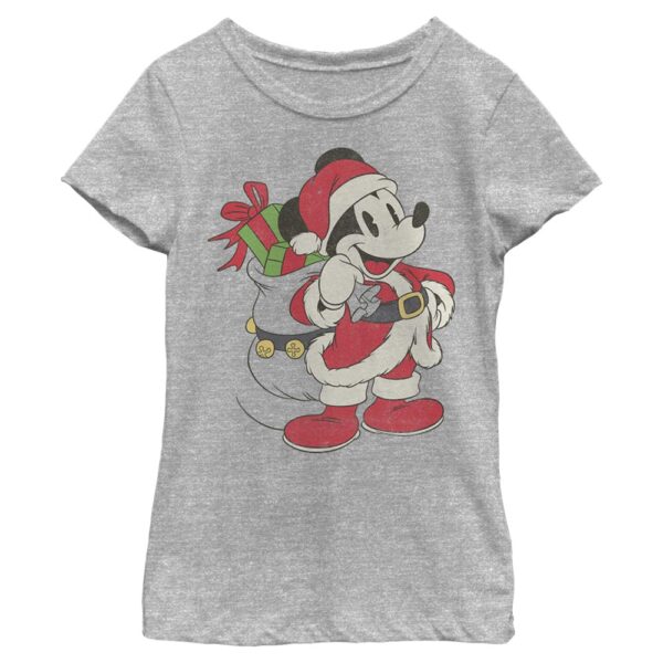 Girl's Youth Mad Engine Mickey Mouse Heather Gray Mickey & Friends Santa Claus Graphic T-Shirt