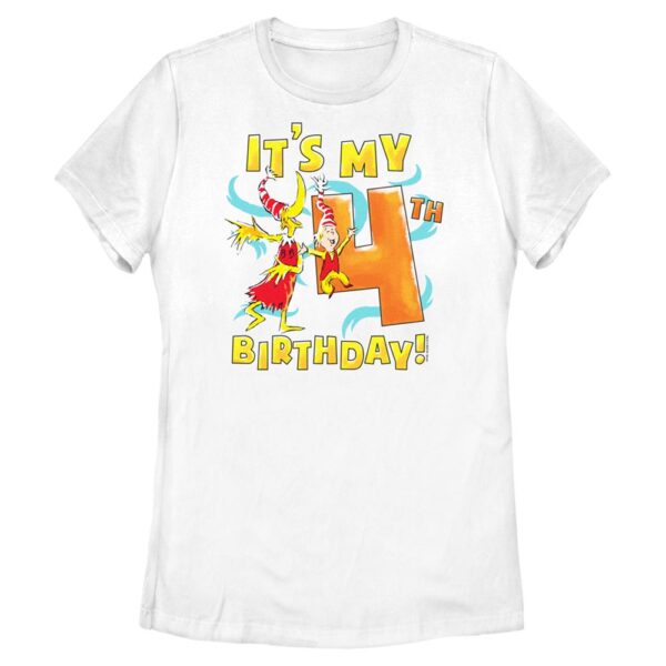 Women's Mad Engine White Dr. Seuss 4th Birthday Graphic T-Shirt