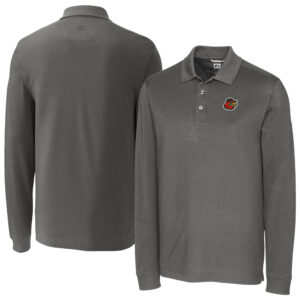 Men's Cutter & Buck Gray Rochester Red Wings DryTec Advantage Tri-Blend Pique Long Sleeve Polo