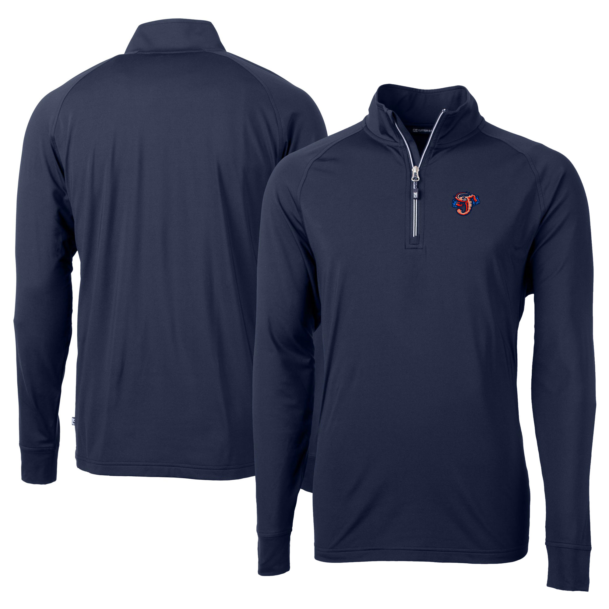 Men's Cutter & Buck Navy Jacksonville Jumbo Shrimp Adapt Eco Knit Stretch Recycled Big & Tall Quarter-Zip Pullover Top