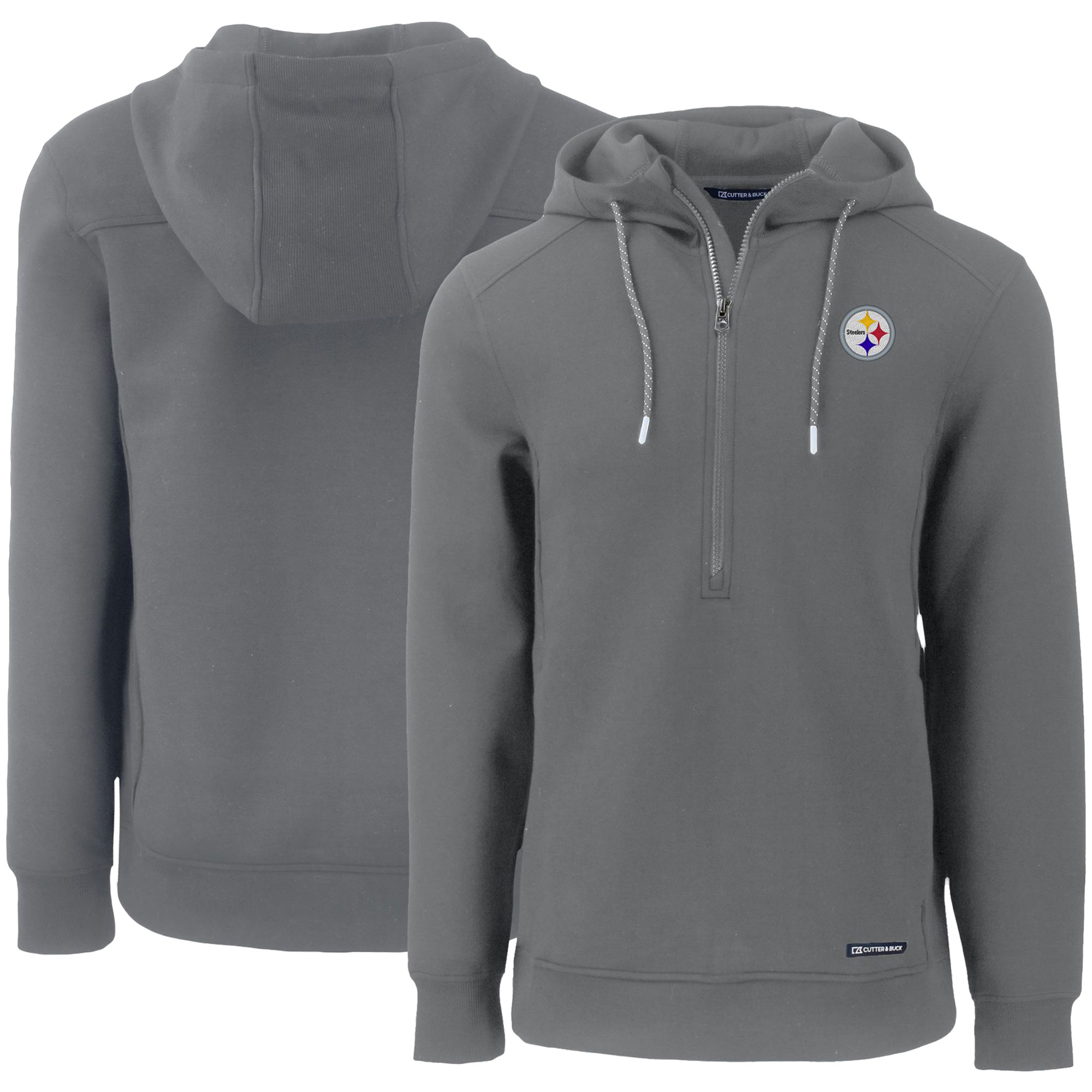 Men's Cutter & Buck Gray Pittsburgh Steelers Primary Mark Roam Eco Recycled Half-Zip Pullover Hoodie - Image 2