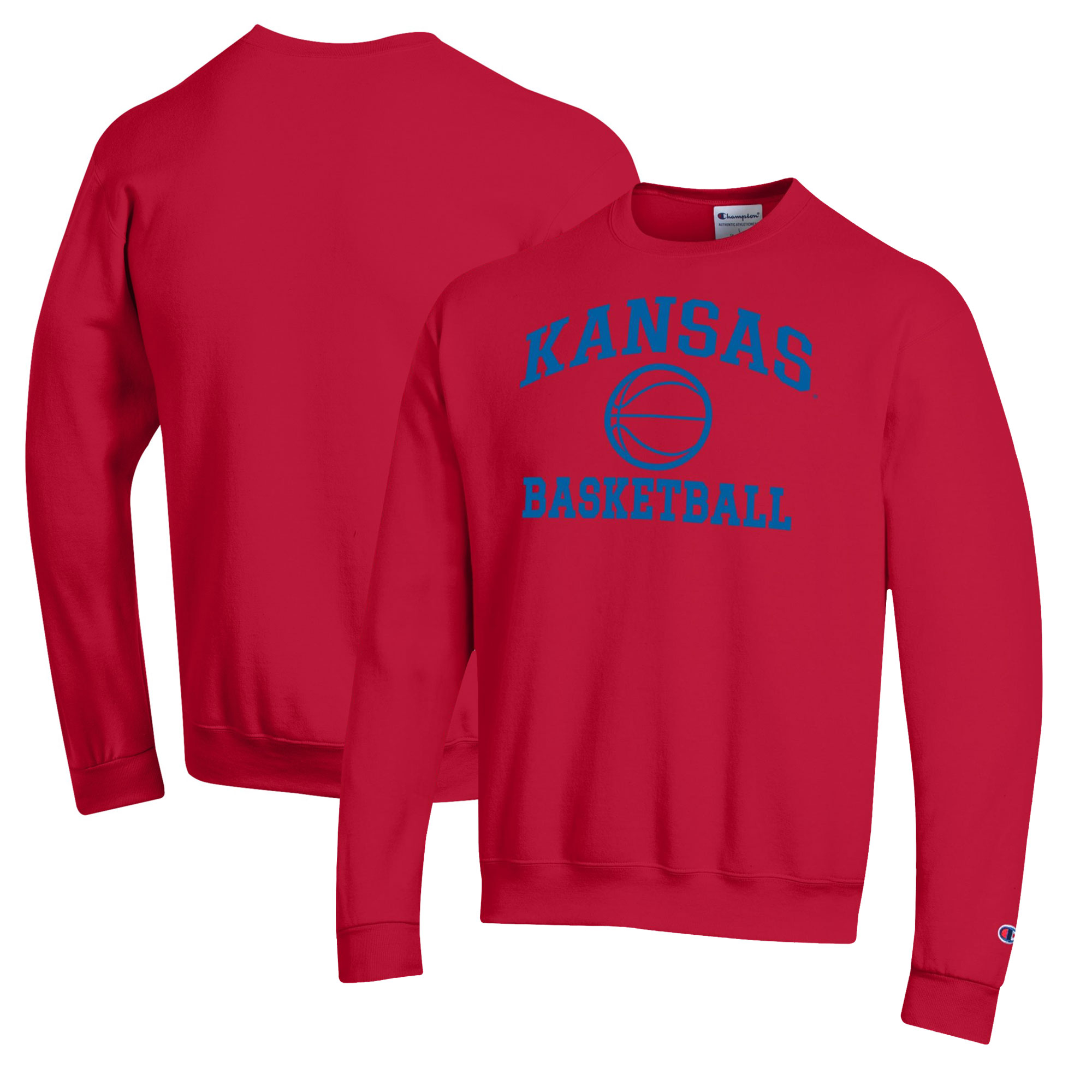 Men's Champion Red Kansas Jayhawks Basketball Icon Pullover Crewneck Sweatshirt