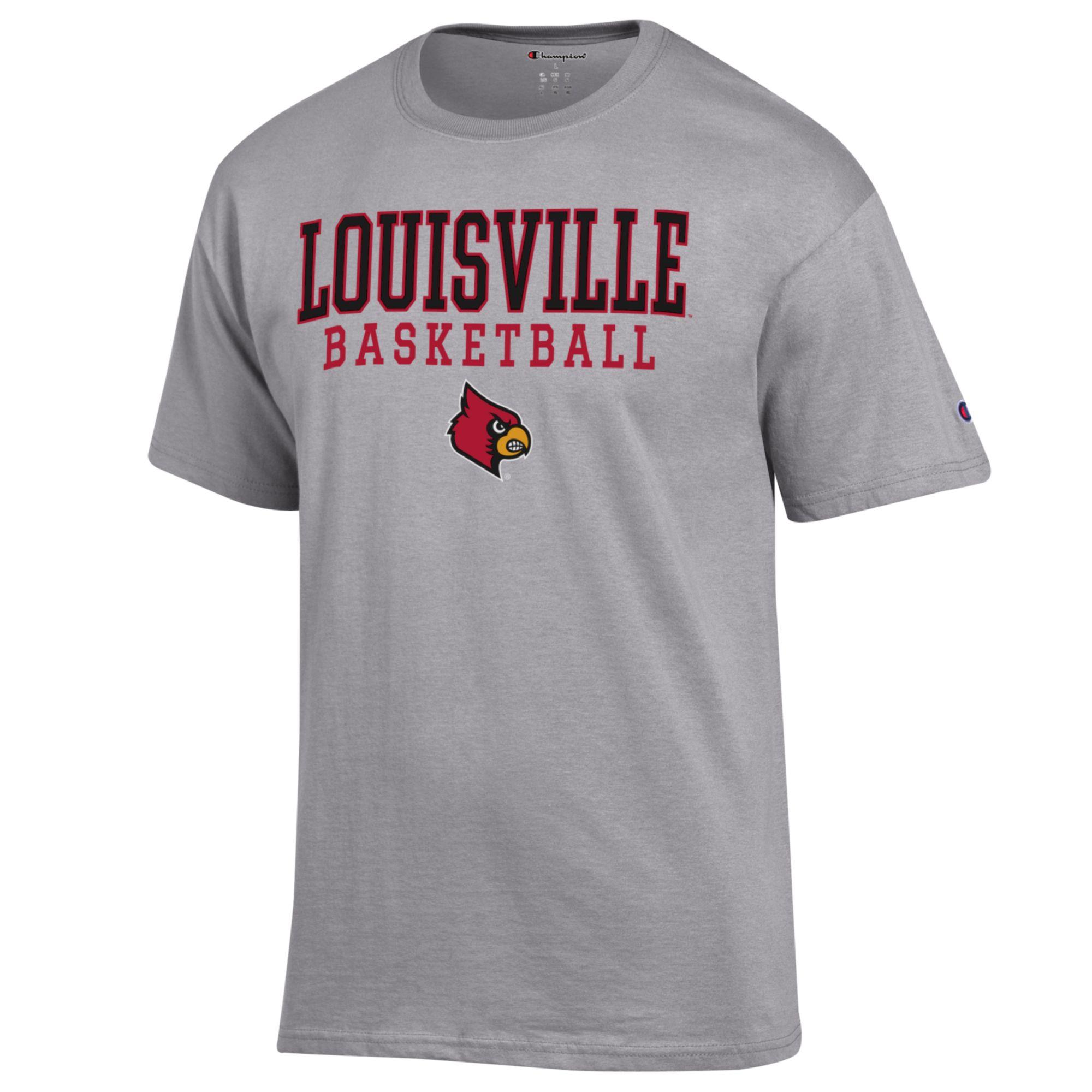 Men's Champion Heather Gray Louisville Cardinals Basketball Stack T-Shirt - Image 6