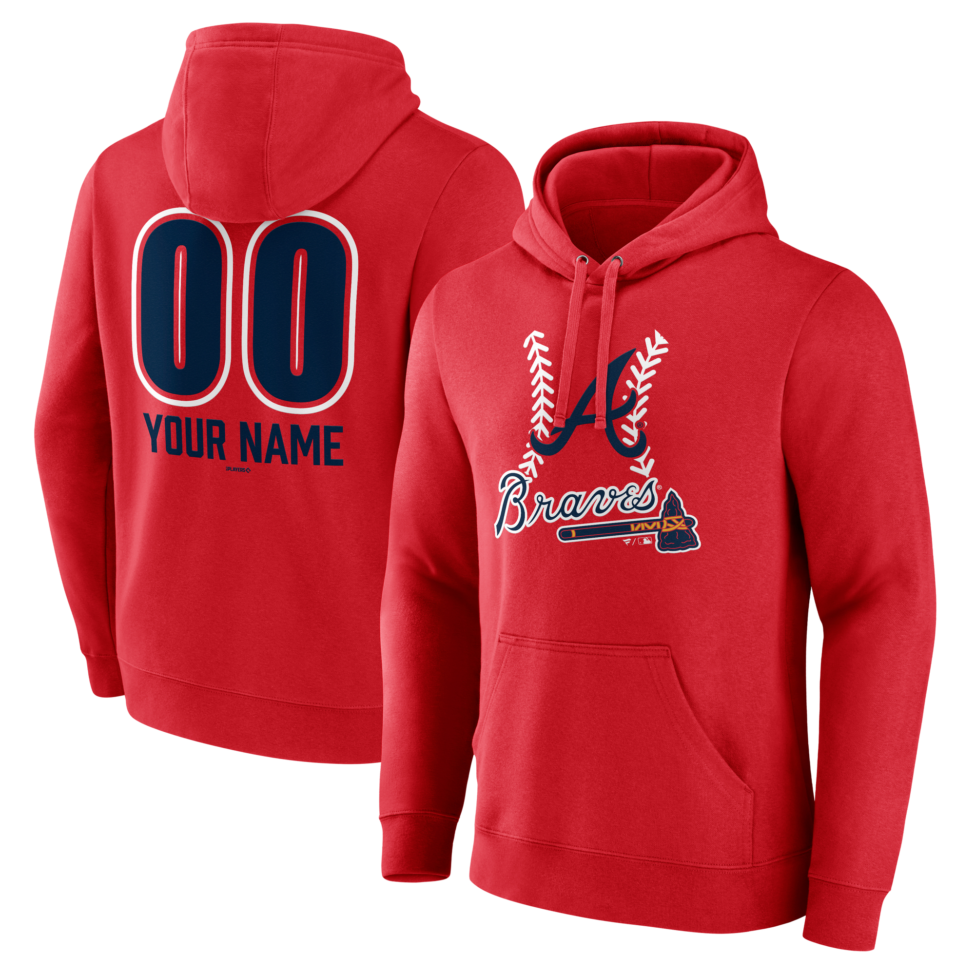 Men's Red Atlanta Braves Personalized Name & Number Fastball Pullover Hoodie