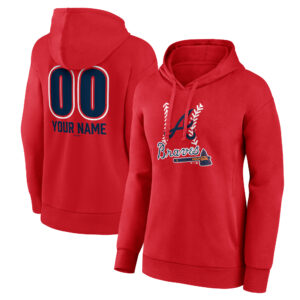 Women's  Red Atlanta Braves Personalized Name & Number Fastball Pullover Hoodie