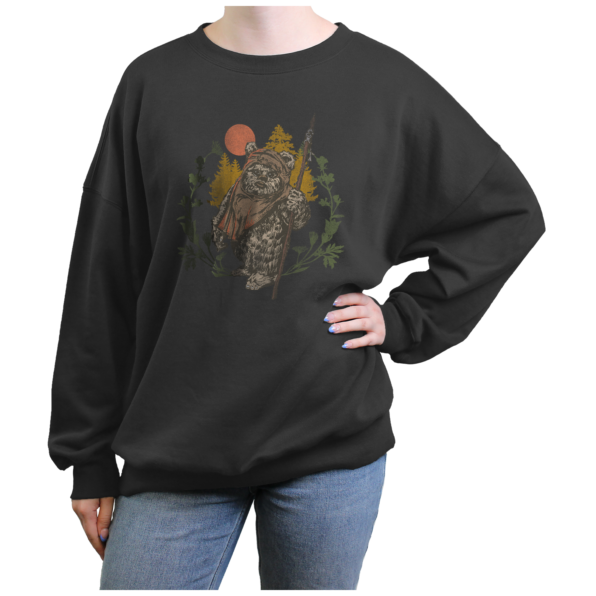 Women's Mad Engine Charcoal Star Wars Ewok Sunset Graphic Sweatshirt