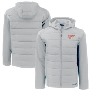 Men's Cutter & Buck  Gray Dayton Flyers Vault Evoke Hybrid Eco Softshell Recycled Full-Zip Hooded Jacket