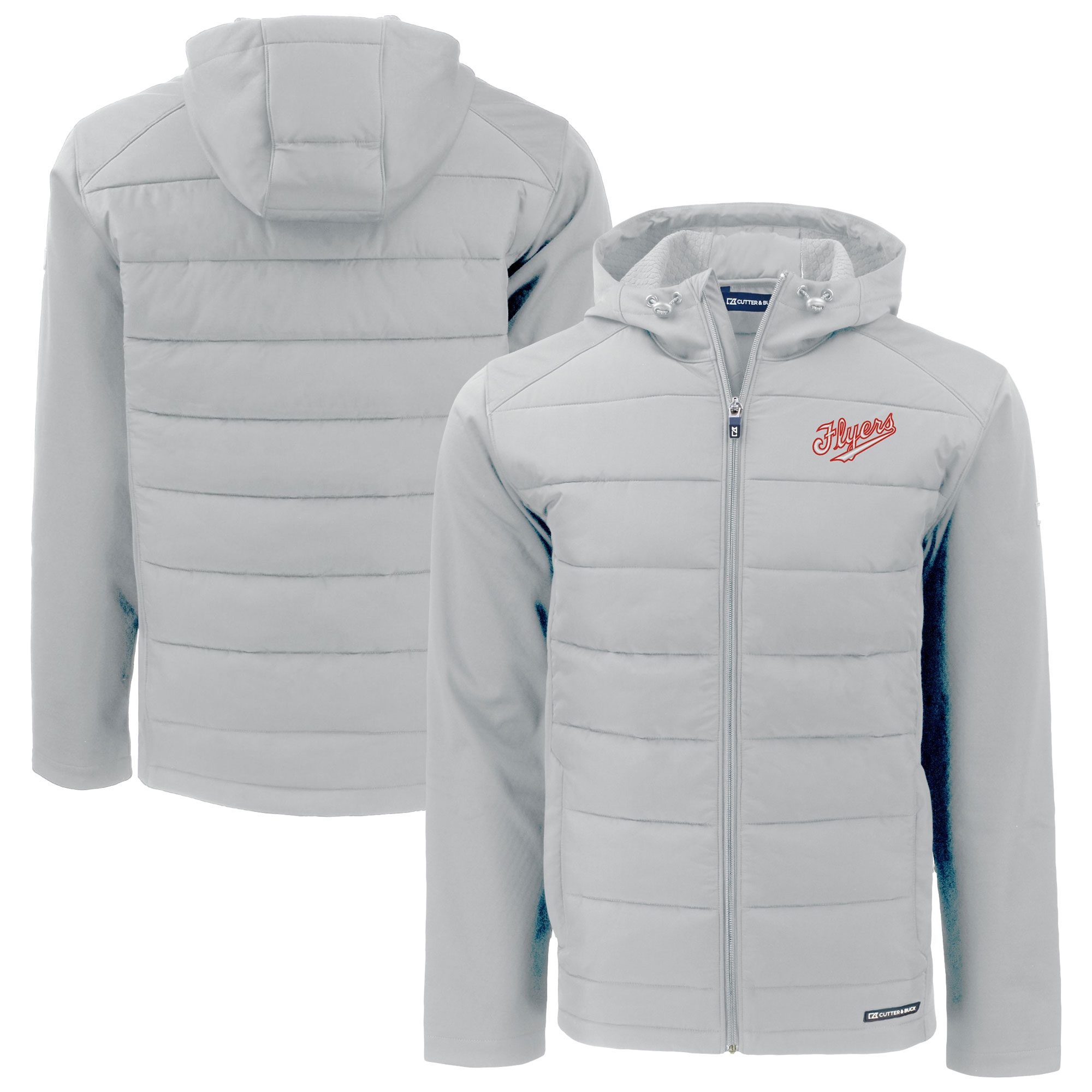 Men's Cutter & Buck Gray Dayton Flyers Vault Evoke Hybrid Eco Softshell Recycled Full-Zip Hooded Jacket