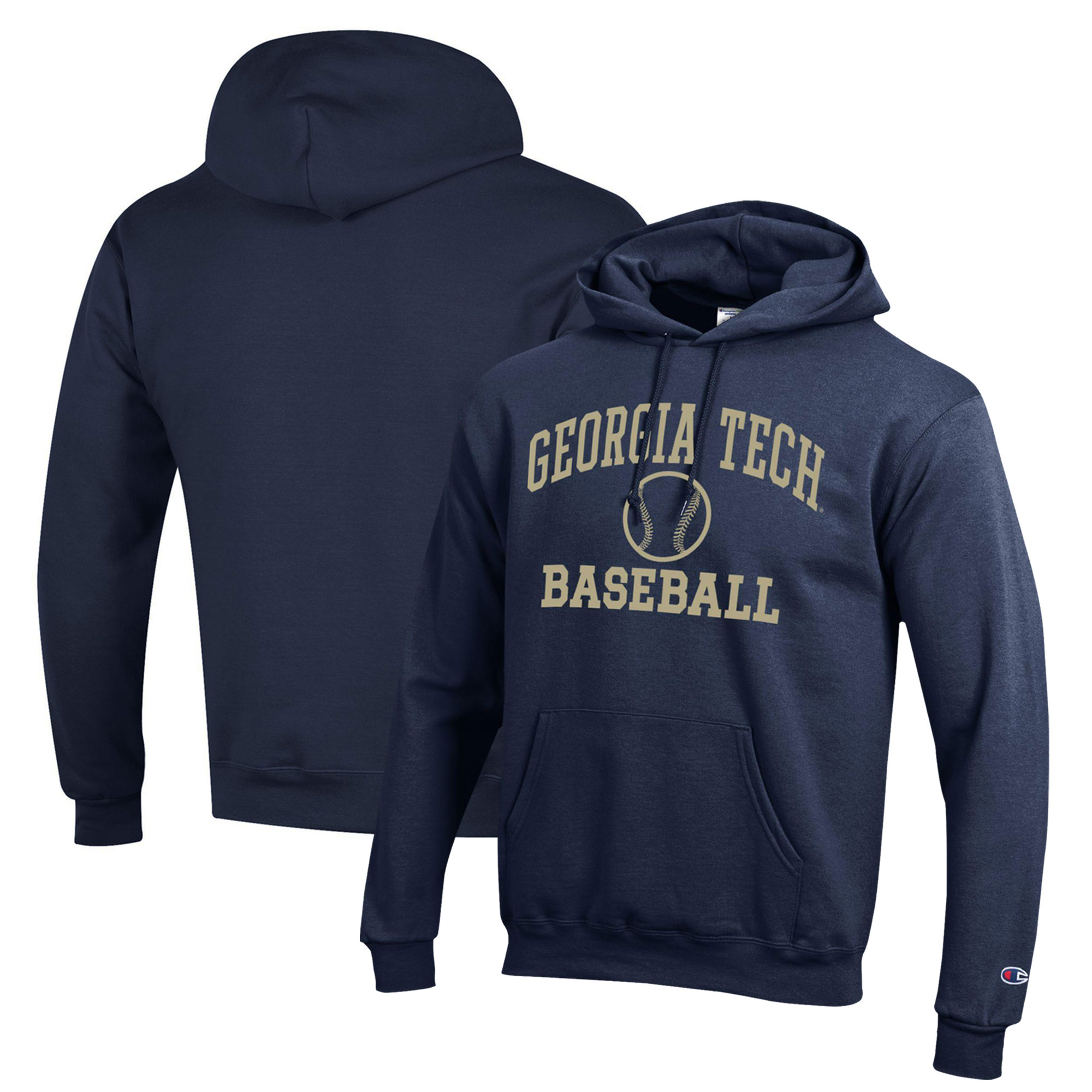 Men's Champion Navy Georgia Tech Yellow Jackets Icon Baseball Powerblend Pullover Hoodie - Image 2