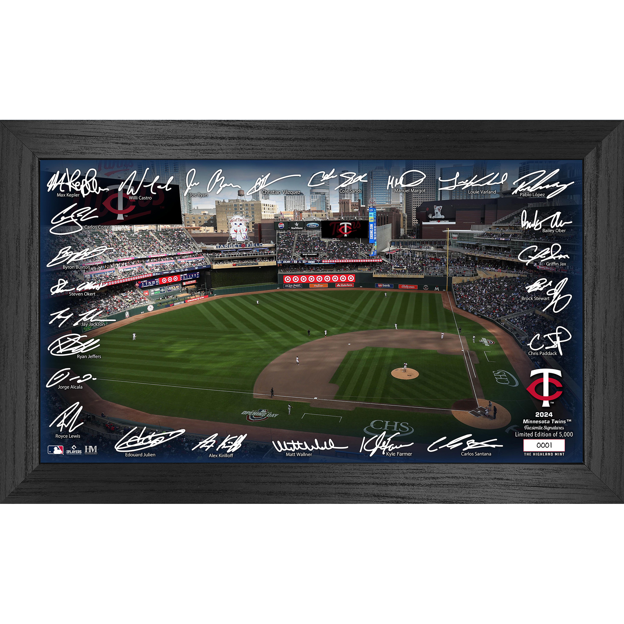 Highland Mint Minnesota Twins Framed 12" x 20" 2024 Signature Field Photograph - Facsimile Signatures - Limited Edition of 5,000