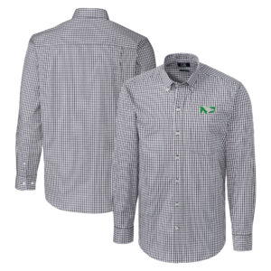 Men's Cutter & Buck Charcoal North Dakota Easy Care Stretch Gingham Long Sleeve Dress Shirt
