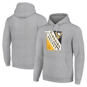 Men's Starter Heather Gray Pittsburgh Penguins Shield Logo Pullover Hoodie