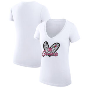 Women's G-III 4Her by Carl Banks White Arizona Cardinals Leopard Heart Fitted V-Neck T-Shirt