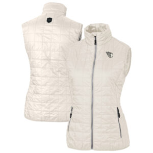 Women's Cutter & Buck Oatmeal Cleveland Guardians Rainier PrimaLoft Eco Insulated Full-Zip Puffer Vest