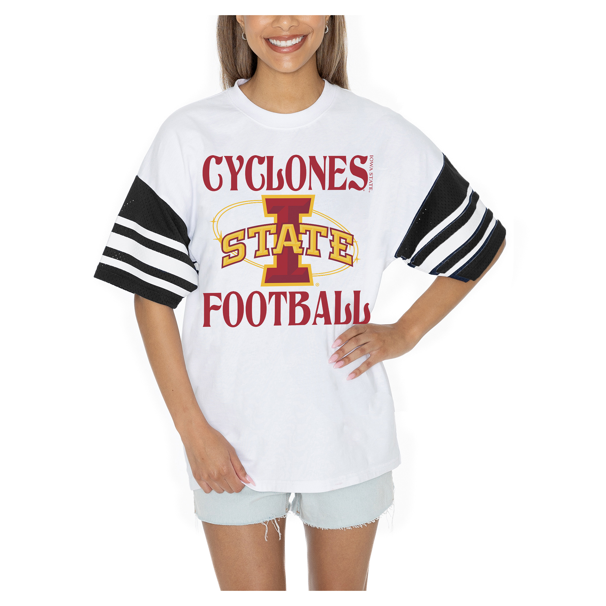 Women's Gameday Couture White Iowa State Cyclones Starting Lineup Contrast Sporty Heritage Oversized T-Shirt