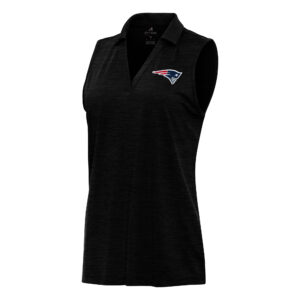 Women's Antigua  Heather Black New England Patriots Layout Sleeveless V-Neck Polo