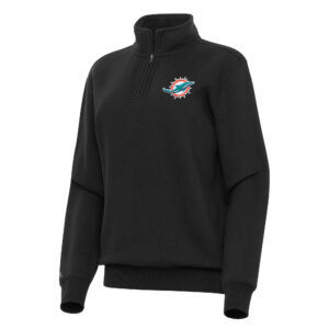 Women's Antigua  Black Miami Dolphins Victory Quarter-Zip Top