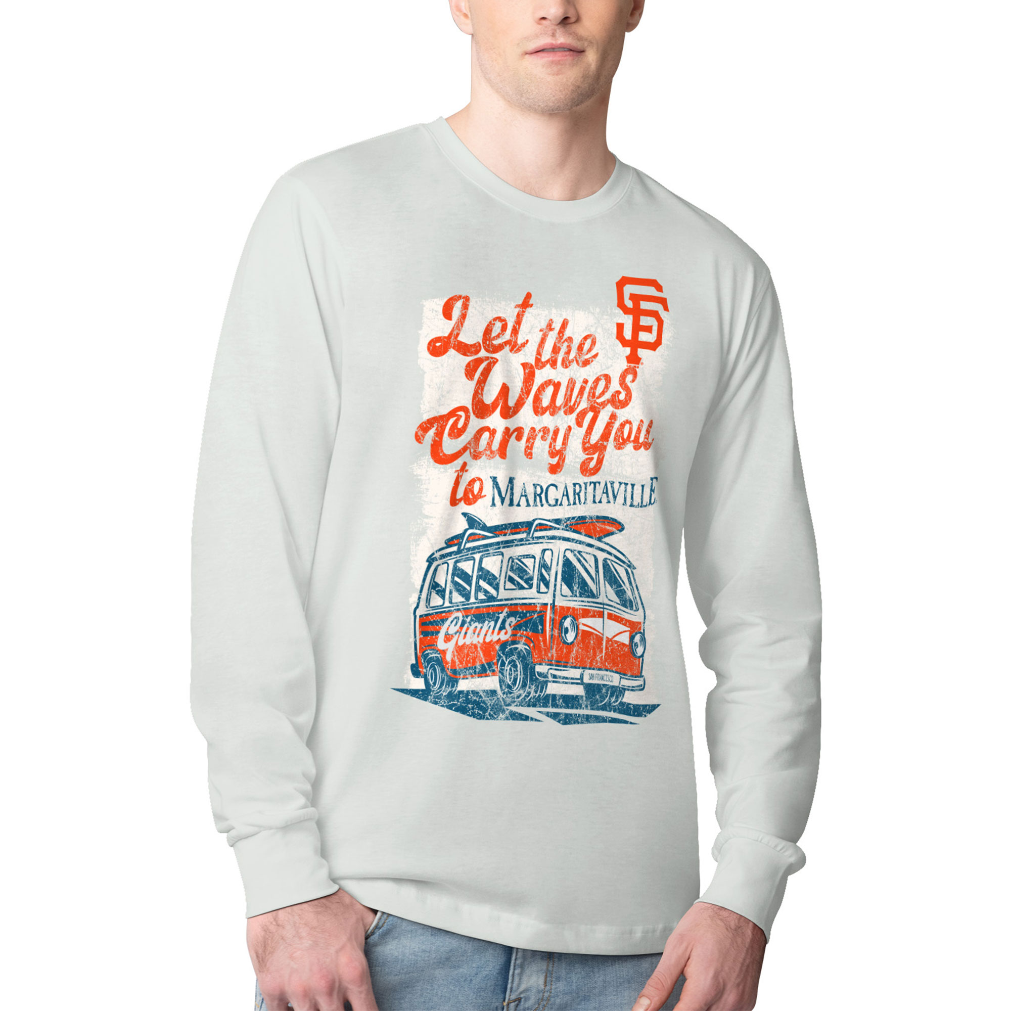 Men's Margaritaville Silver San Francisco Giants Bus Waves Graphic Long Sleeve T-Shirt