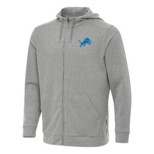 Men's Antigua Heather Gray Detroit Lions Effortless Full-Zip Hoodie