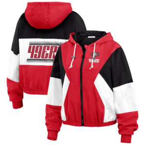 Women's WEAR by Erin Andrews Scarlet/Black San Francisco 49ers Plus Size Color Block Full-Zip Windbreaker Jacket