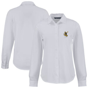 Women's Cutter & Buck White Pittsburgh Steelers  Advantage Eco Soft Pique Tri-Blend Long Sleeve Button-Up Shirt