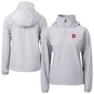 Women's Cutter & Buck Gray Denver Broncos  Charter Eco Recycled Half-Zip Hooded Anorak Jacket