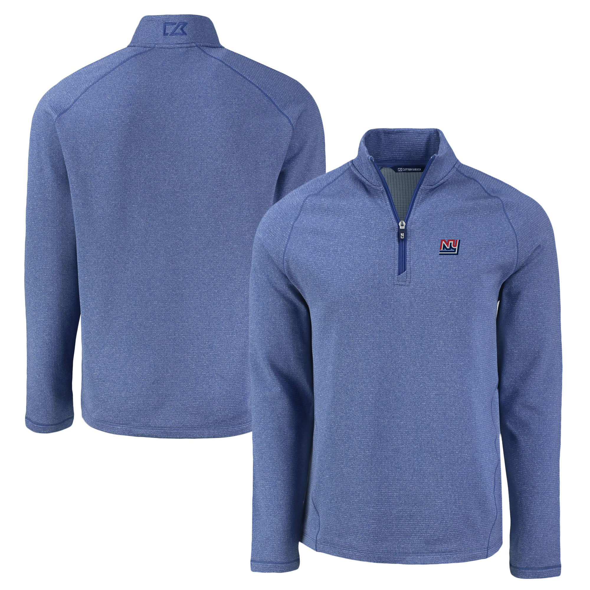 Men's Cutter & Buck Heather Royal New York Giants Peshastin Eco Fleece Tri-Blend Raglan Recycled Quarter-Zip Jacket