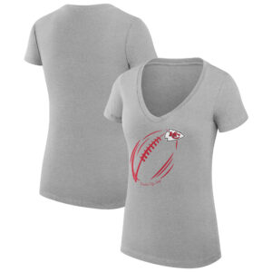 Women's G-III 4Her by Carl Banks Heather Gray Kansas City Chiefs Subtle Football Fitted V-Neck T-Shirt
