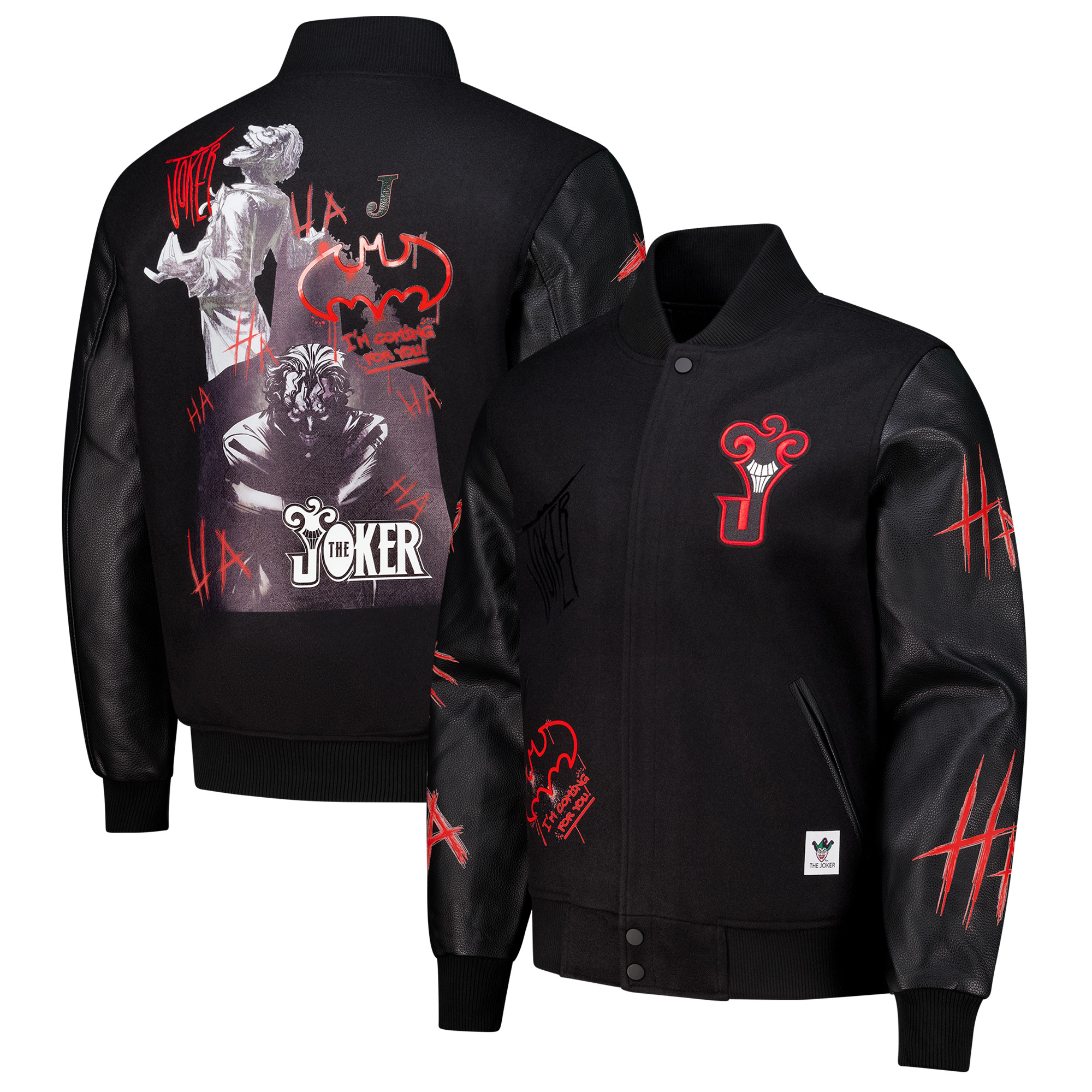 Men's Freeze Max Black Batman Joker Full-Zip Varsity Jacket