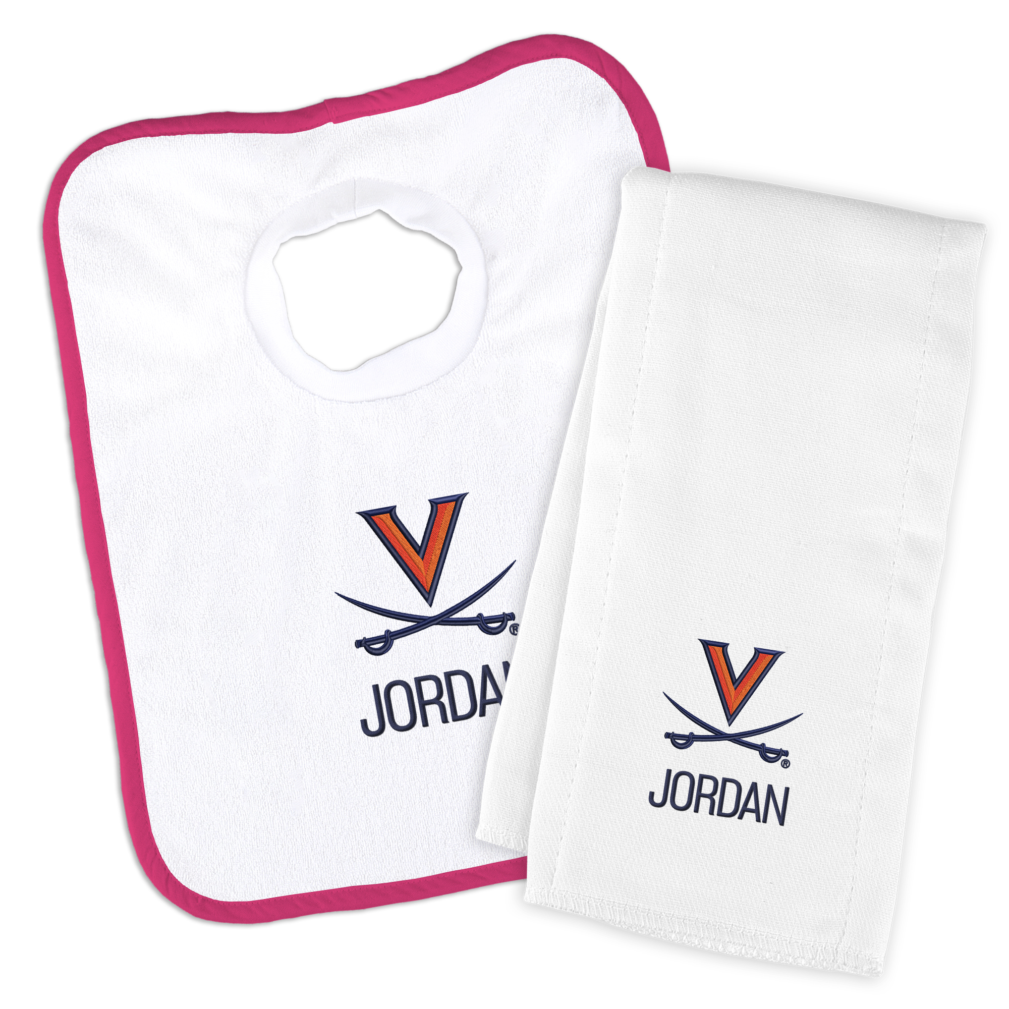Infant Chad & Jake Virginia Cavaliers Team Personalized Bib & Burp Cloth Set