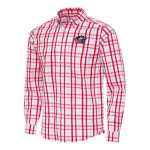 Men's Antigua  Red/Gray Columbus Blue Jackets Tending 2 Button-Down Long Sleeve Shirt