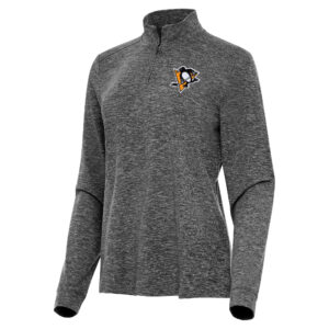 Women's Antigua  Heather Black Pittsburgh Penguins Mentor Quarter-Zip Mock Long Sleeve Top