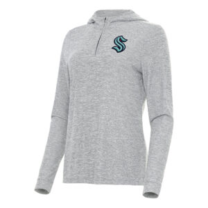 Women's Antigua  Heather Gray Seattle Kraken Daybreak Quarter-Zip Hoodie