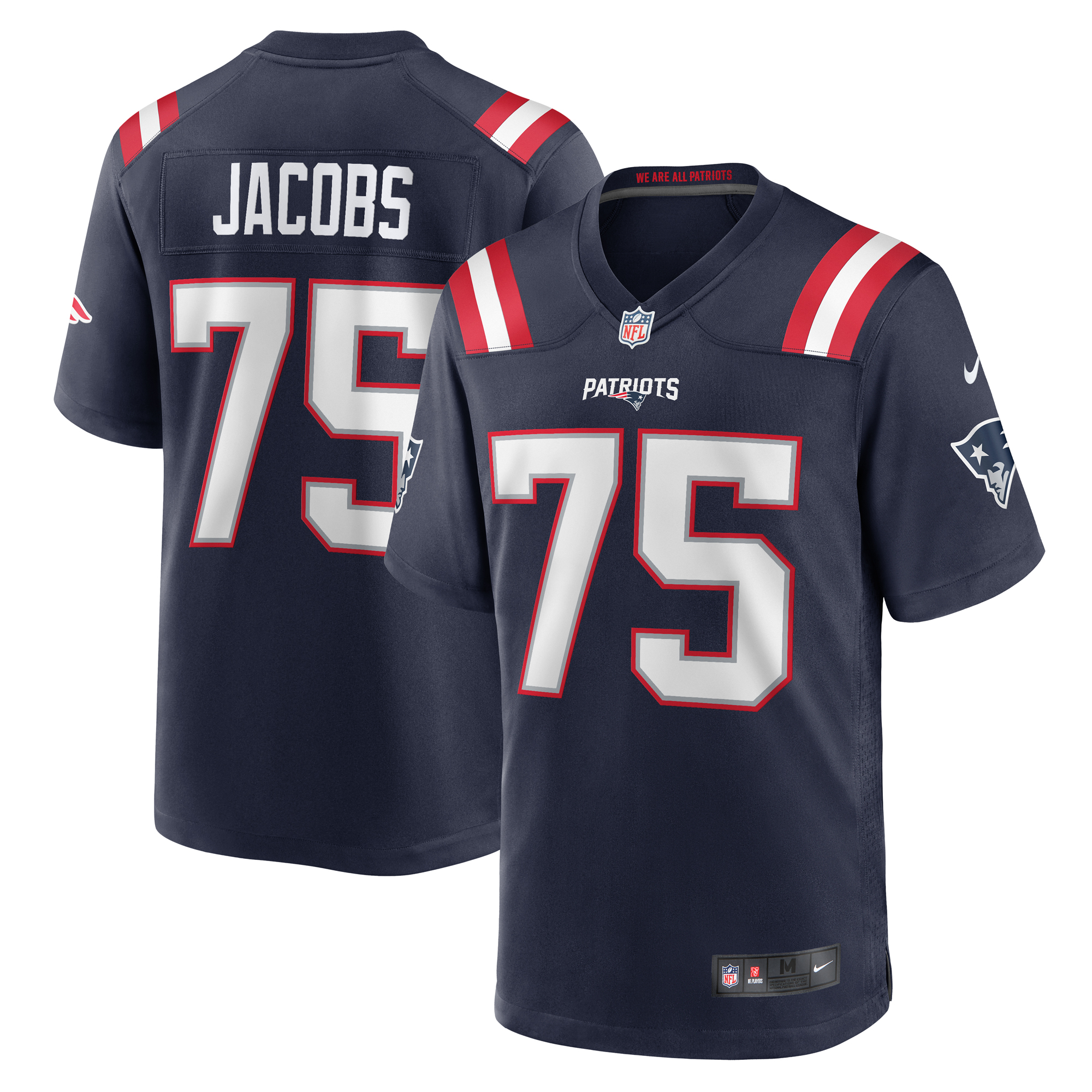 Men's Nike Demontrey Jacobs Navy New England Patriots Game Jersey