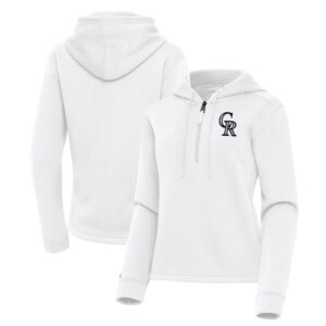 Women's Antigua  White Colorado Rockies Contemporary Quarter-Zip Hoodie