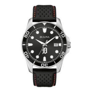 Men's Bulova Black Detroit Tigers Sport Leather Strap Watch