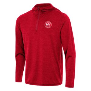 Men's Antigua Heather Red Atlanta Hawks Tidy Quarter-Zip Hoodie