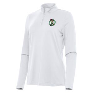 Women's Antigua White Boston Celtics Reprocess Quarter-Zip Top