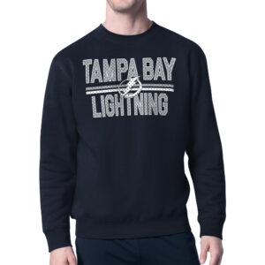 Men's Starter Navy Tampa Bay Lightning Mesh Look Team Name Logo Pullover Sweatshirt